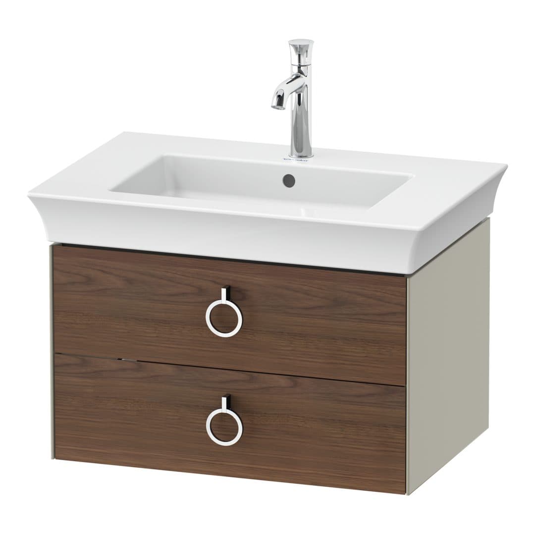 Duravit White Tulip – Έπιπλο Νιπτήρα – 684 mm, 2 συρτάρια, νιπτήρας κέντρο, σώμα Taupe Satin Matt, Chrome High Gloss – American walnut Matt, Solid wood (WT435107760)