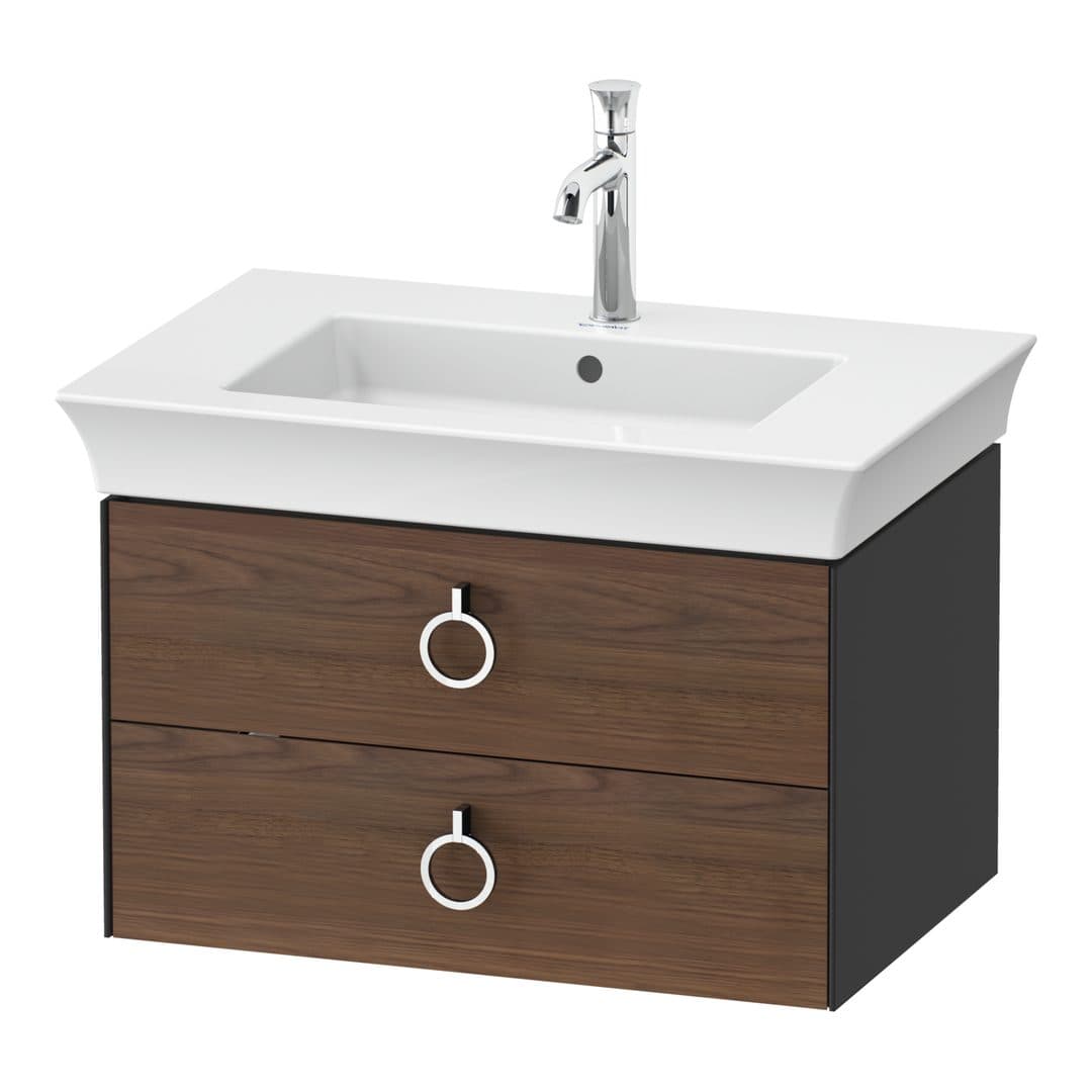 Duravit White Tulip – Έπιπλο Νιπτήρα – 684 mm, 2 συρτάρια, νιπτήρας κέντρο, σώμα Graphite High Gloss, Chrome High Gloss – American walnut Matt, Solid wood (WT4351077H1)