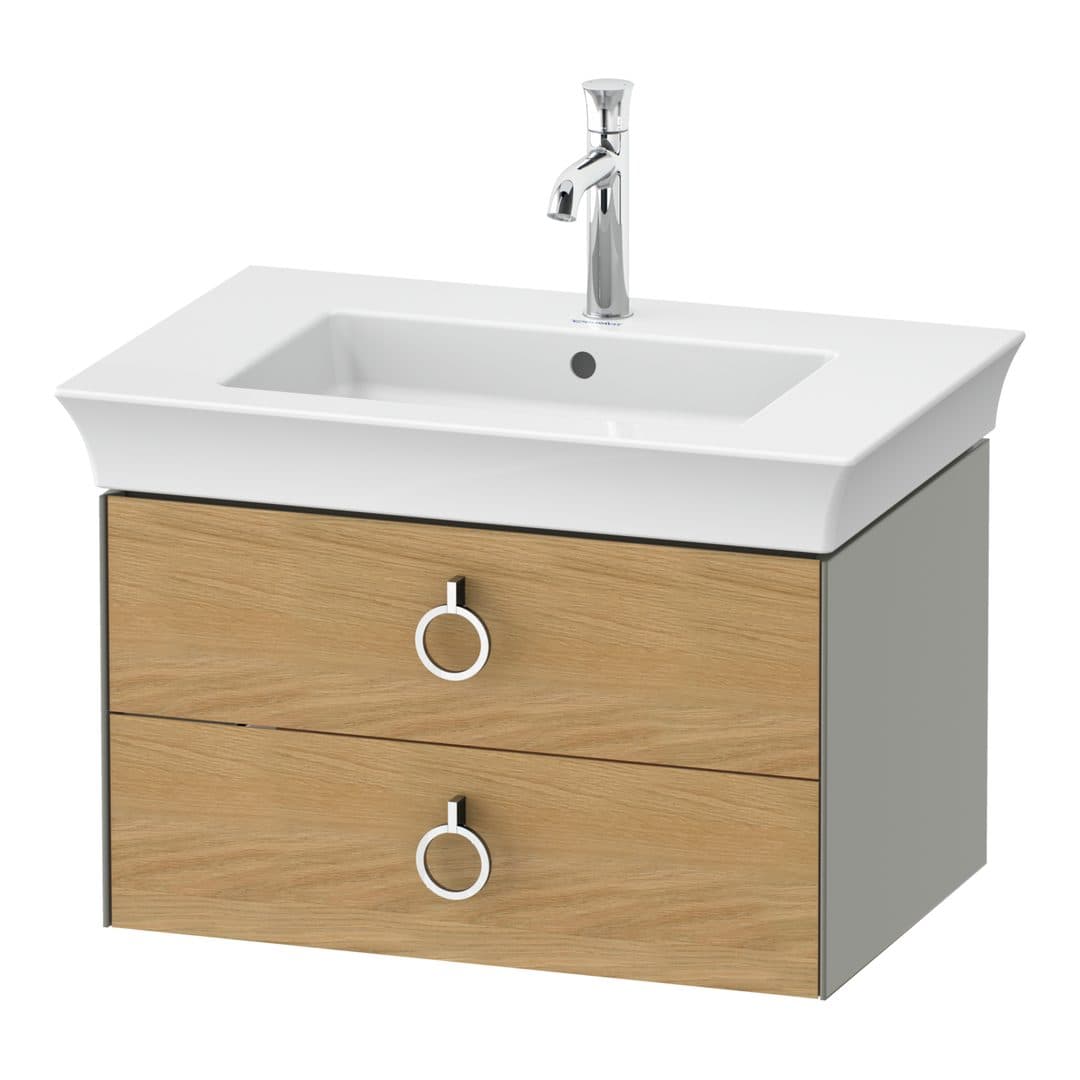 Duravit White Tulip – Έπιπλο Νιπτήρα – 684 mm, 2 συρτάρια, νιπτήρας κέντρο, σώμα Stone grey Satin Matt, Chrome High Gloss – Natural Oak solid Matt, Solid wood (WT43510H592)