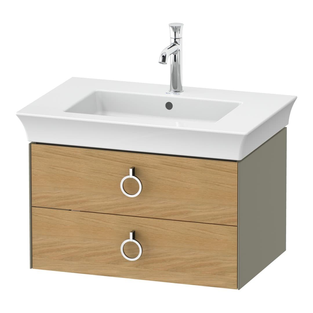 Duravit White Tulip – Έπιπλο Νιπτήρα – 684 mm, 2 συρτάρια, νιπτήρας κέντρο, σώμα Stone grey High Gloss, Chrome High Gloss – Natural Oak solid Matt, Solid wood (WT43510H5H2)