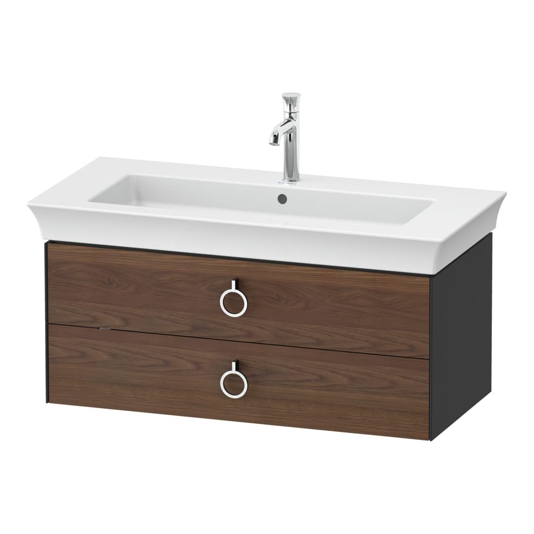 Duravit White Tulip – Έπιπλο Νιπτήρα – 984 mm, 2 συρτάρια, νιπτήρας κέντρο, σώμα Graphite High Gloss, Chrome High Gloss – American walnut Matt, Solid wood (WT4352077H1)