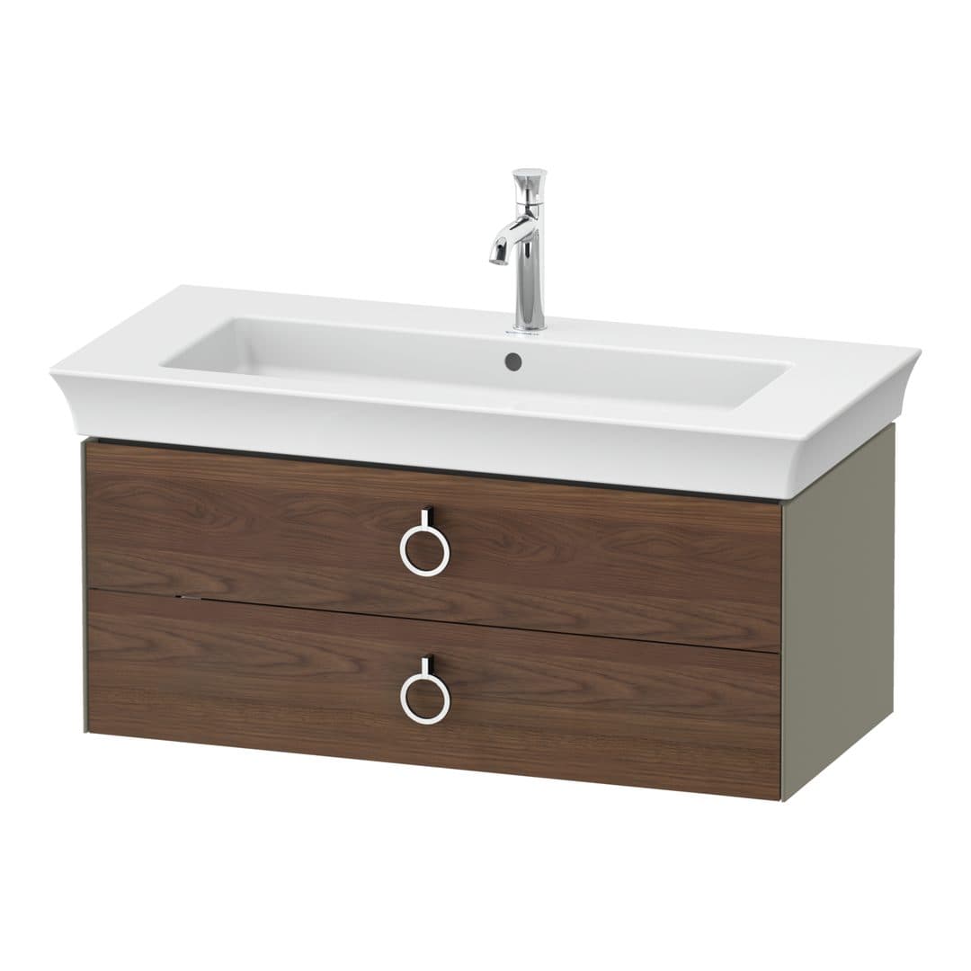 Duravit White Tulip – Έπιπλο Νιπτήρα – 984 mm, 2 συρτάρια, νιπτήρας κέντρο, σώμα Stone grey High Gloss, Chrome High Gloss – American walnut Matt, Solid wood (WT4352077H2)