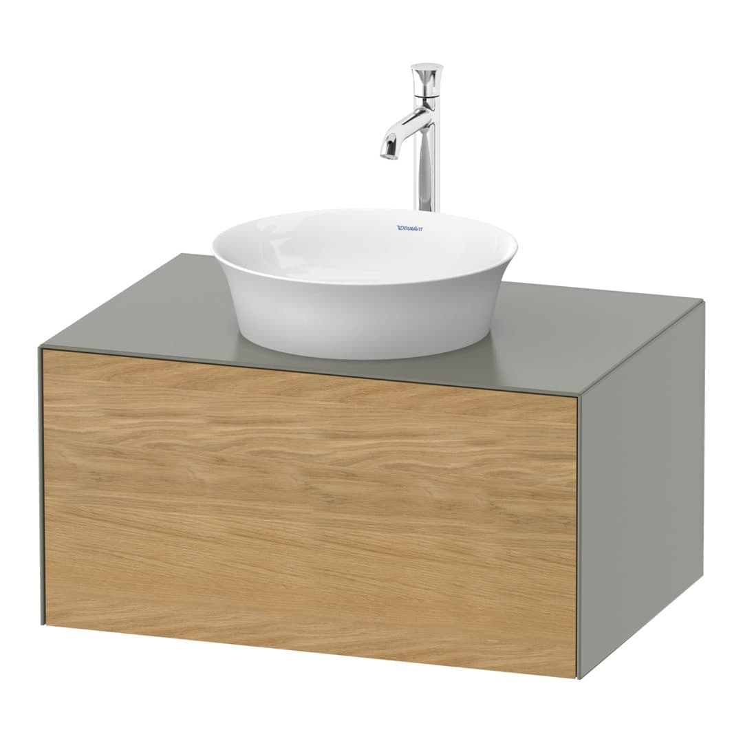 Duravit White Tulip – Έπιπλο Νιπτήρα – 800 mm, για κονσόλα, 1 συρτάρι, νιπτήρας κέντρο, σώμα Stone grey Satin Matt – Natural Oak solid Matt, Solid wood (WT49750H592)