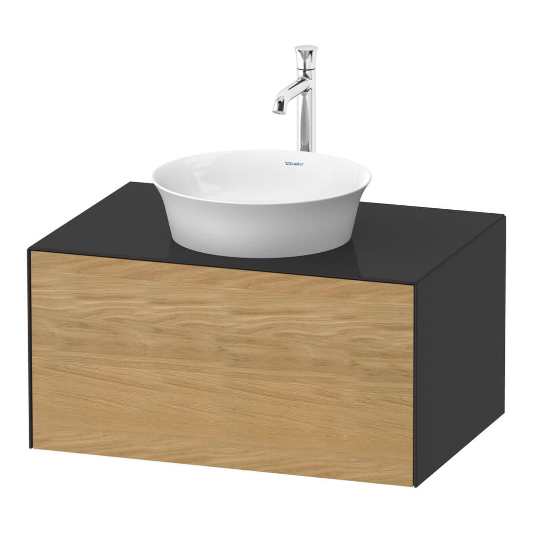 Duravit White Tulip – Έπιπλο Νιπτήρα – 800 mm, για κονσόλα, 1 συρτάρι, νιπτήρας κέντρο, σώμα Graphite High Gloss – Natural Oak solid Matt, Solid wood (WT49750H5H1)