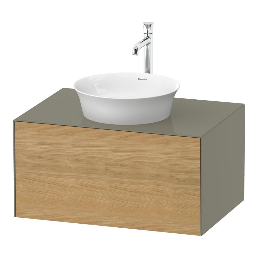 Duravit White Tulip – Έπιπλο Νιπτήρα – 800 mm, για κονσόλα, 1 συρτάρι, νιπτήρας κέντρο, σώμα Stone grey High Gloss – Natural Oak solid Matt, Solid wood (WT49750H5H2)