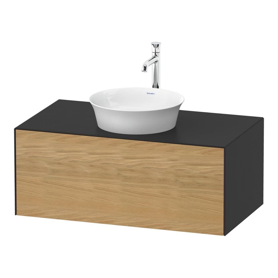 Duravit White Tulip – Έπιπλο Νιπτήρα – 1000 mm, για κονσόλα, 1 συρτάρι, νιπτήρας κέντρο, σώμα Graphite Satin Matt – Natural Oak solid Matt, Solid wood (WT49760H558)