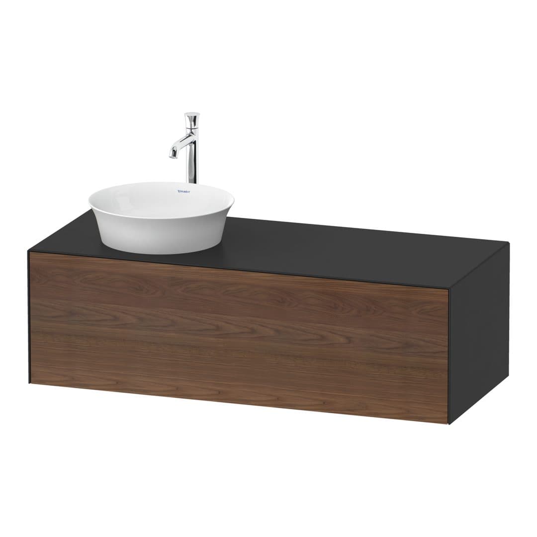 Duravit White Tulip – Έπιπλο Νιπτήρα – 1300 mm, για κονσόλα, 1 συρτάρι, νιπτήρας αριστερά, σώμα Graphite Satin Matt – American walnut Matt, Solid wood (WT4977L7758)
