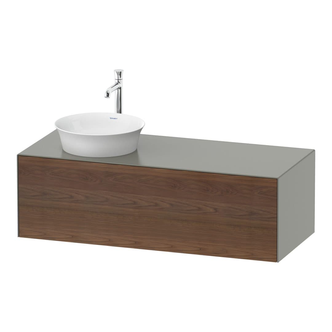 Duravit White Tulip – Έπιπλο Νιπτήρα – 1300 mm, για κονσόλα, 1 συρτάρι, νιπτήρας αριστερά, σώμα Stone grey Satin Matt – American walnut Matt, Solid wood (WT4977L7792)