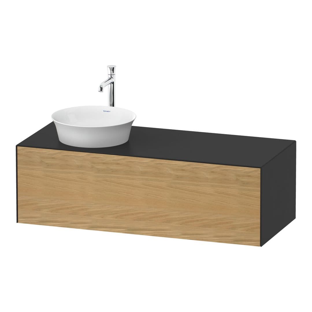 Duravit White Tulip – Έπιπλο Νιπτήρα – 1300 mm, για κονσόλα, 1 συρτάρι, νιπτήρας αριστερά, σώμα Graphite Satin Matt – Natural Oak solid Matt, Solid wood (WT4977LH558)
