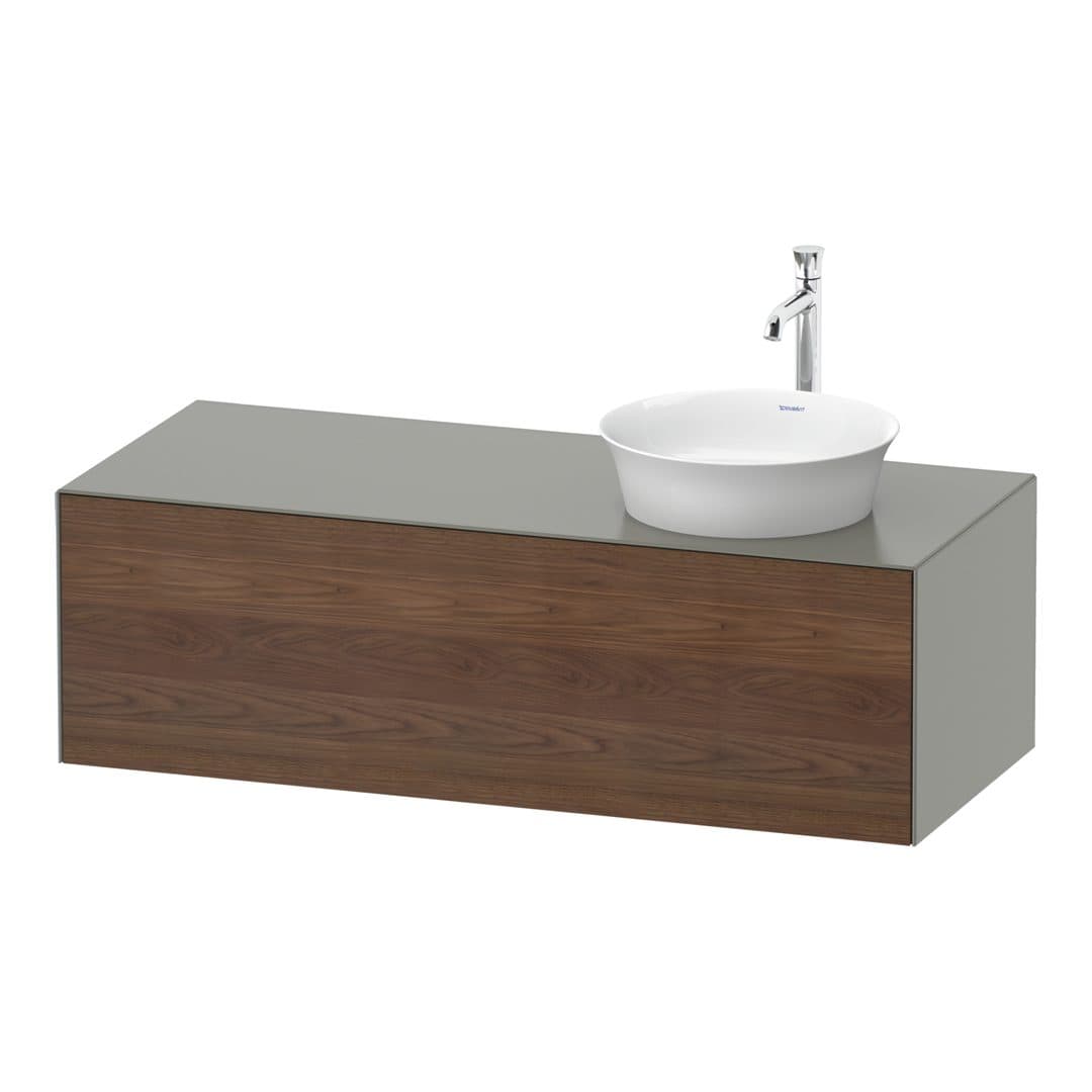 Duravit White Tulip – Έπιπλο Νιπτήρα – 1300 mm, για κονσόλα, 1 συρτάρι, νιπτήρας δεξιά, σώμα Stone grey Satin Matt – American walnut Matt, Solid wood (WT4977R7792)