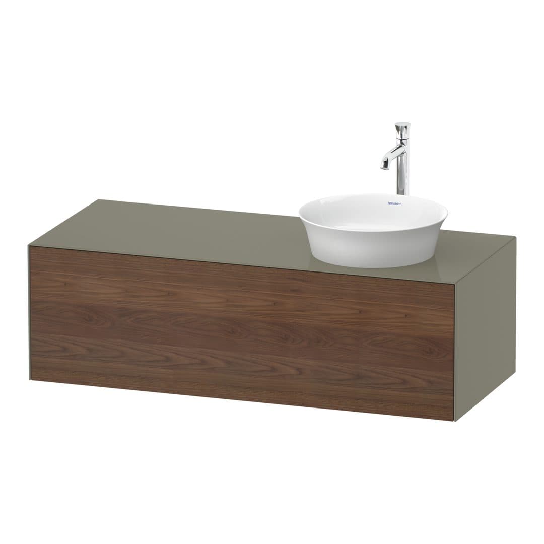 Duravit White Tulip – Έπιπλο Νιπτήρα – 1300 mm, για κονσόλα, 1 συρτάρι, νιπτήρας δεξιά, σώμα Stone grey High Gloss – American walnut Matt, Solid wood (WT4977R77H2)