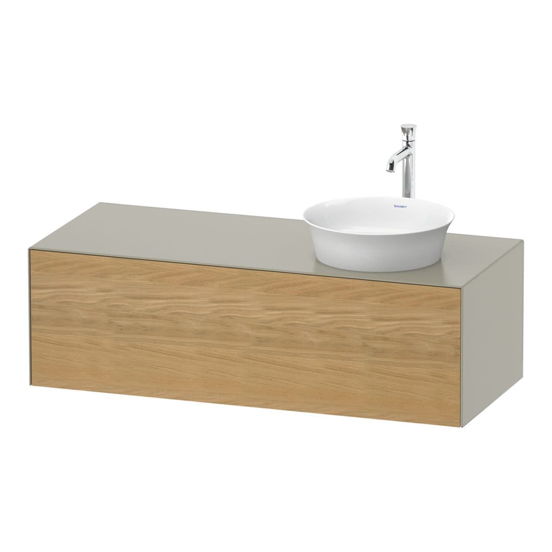 Duravit White Tulip – Έπιπλο Νιπτήρα – 1300 mm, για κονσόλα, 1 συρτάρι, νιπτήρας δεξιά, σώμα Taupe Satin Matt – Natural Oak solid Matt, Solid wood (WT4977RH560)