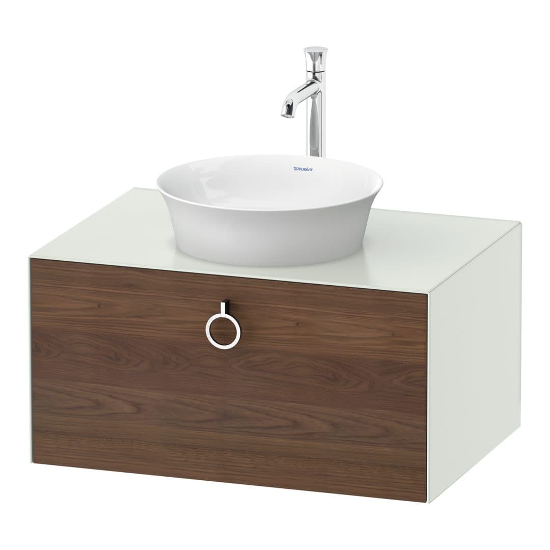 Duravit White Tulip – Έπιπλο Νιπτήρα – 800 mm, για κονσόλα, 1 συρτάρι, νιπτήρας κέντρο, σώμα White Satin Matt, Chrome High Gloss – American walnut Matt, Solid wood (WT498007736)