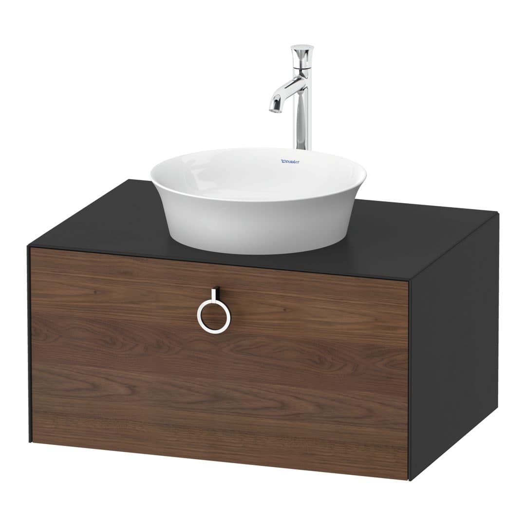 Duravit White Tulip – Έπιπλο Νιπτήρα – 800 mm, για κονσόλα, 1 συρτάρι, νιπτήρας κέντρο, σώμα Graphite Satin Matt, Chrome High Gloss – American walnut Matt, Solid wood (WT498007758)