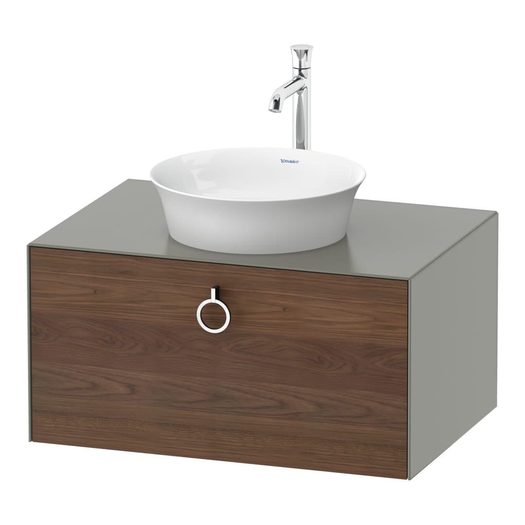 Duravit White Tulip – Έπιπλο Νιπτήρα – 800 mm, για κονσόλα, 1 συρτάρι, νιπτήρας κέντρο, σώμα Stone grey Satin Matt, Chrome High Gloss – American walnut Matt, Solid wood (WT498007792)