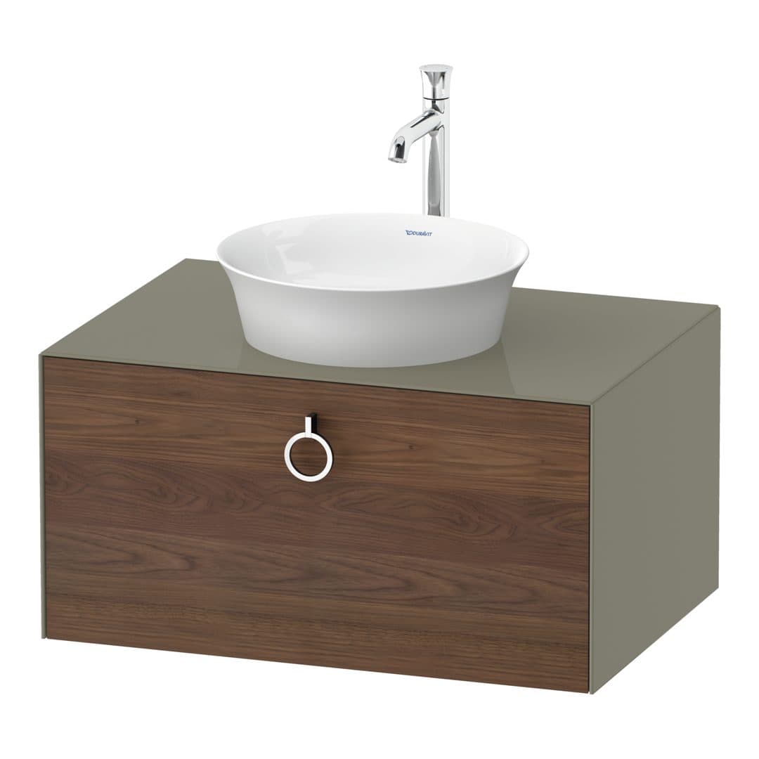 Duravit White Tulip – Έπιπλο Νιπτήρα – 800 mm, για κονσόλα, 1 συρτάρι, νιπτήρας κέντρο, σώμα Stone grey High Gloss, Chrome High Gloss – American walnut Matt, Solid wood (WT4980077H2)