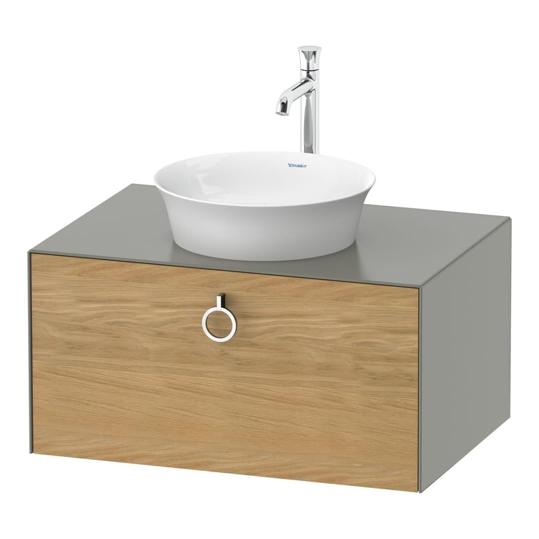 Duravit White Tulip – Έπιπλο Νιπτήρα – 800 mm, για κονσόλα, 1 συρτάρι, νιπτήρας κέντρο, σώμα Stone grey Satin Matt, Chrome High Gloss – Natural Oak solid Matt, Solid wood (WT49800H592)