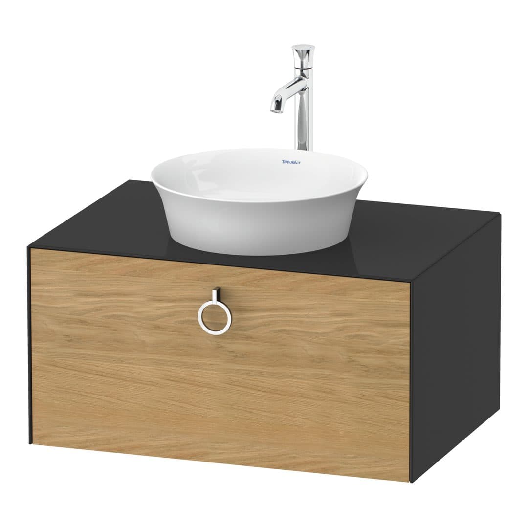 Duravit White Tulip – Έπιπλο Νιπτήρα – 800 mm, για κονσόλα, 1 συρτάρι, νιπτήρας κέντρο, σώμα Graphite High Gloss, Chrome High Gloss – Natural Oak solid Matt, Solid wood (WT49800H5H1)