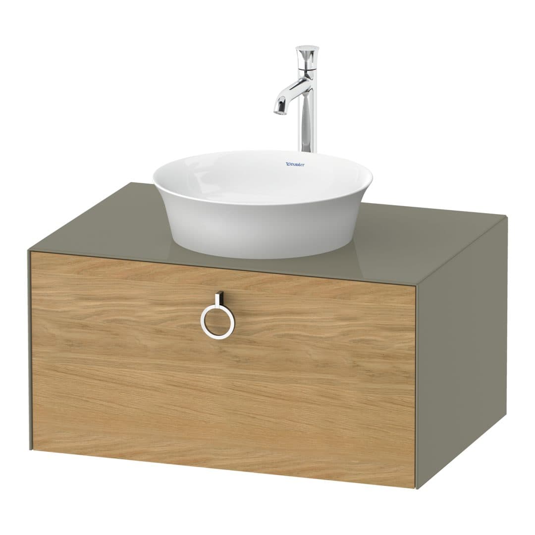 Duravit White Tulip – Έπιπλο Νιπτήρα – 800 mm, για κονσόλα, 1 συρτάρι, νιπτήρας κέντρο, σώμα Stone grey High Gloss, Chrome High Gloss – Natural Oak solid Matt, Solid wood (WT49800H5H2)