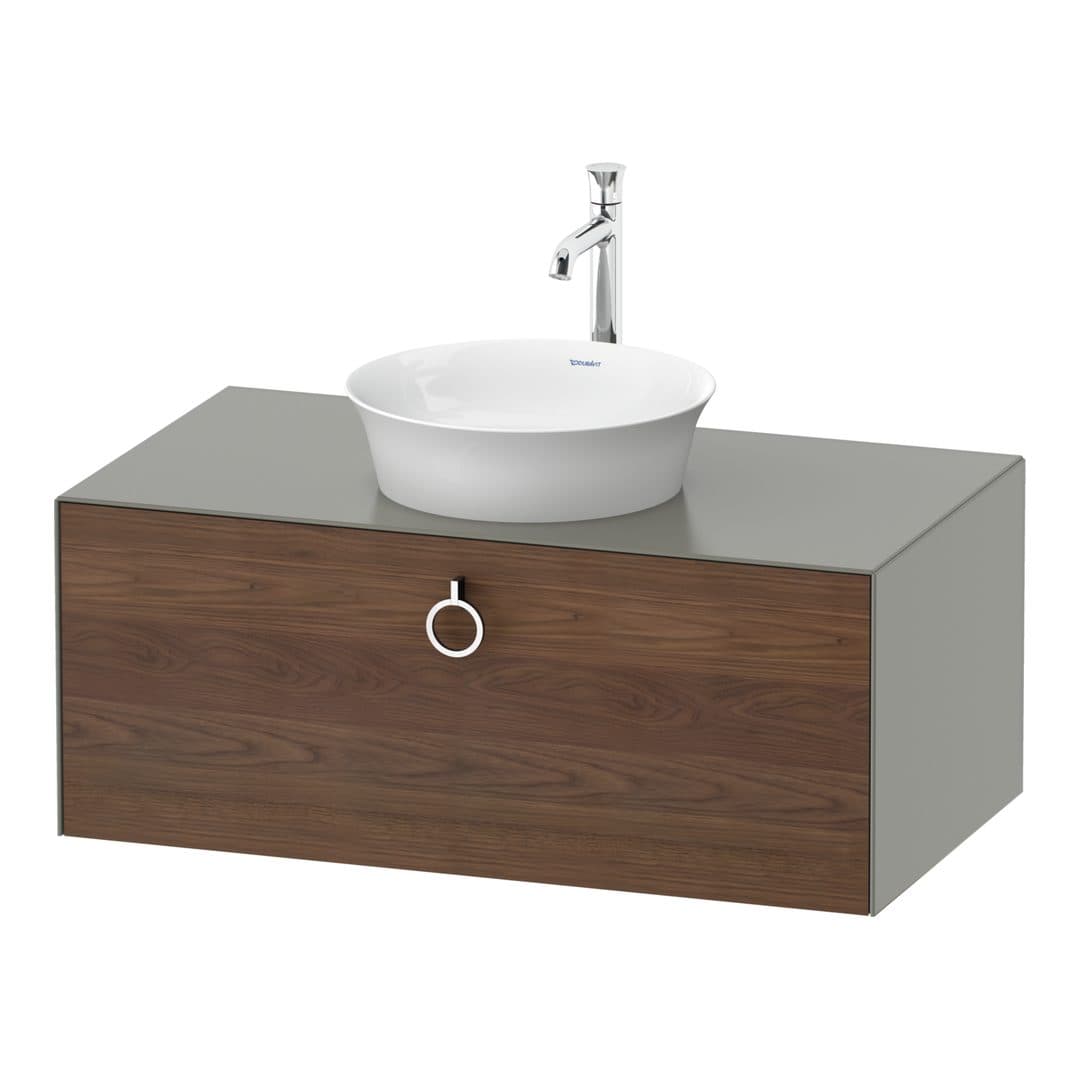 Duravit White Tulip – Έπιπλο Νιπτήρα – 1000 mm, για κονσόλα, 1 συρτάρι, νιπτήρας κέντρο, σώμα Stone grey Satin Matt, Chrome High Gloss – American walnut Matt, Solid wood (WT498107792)