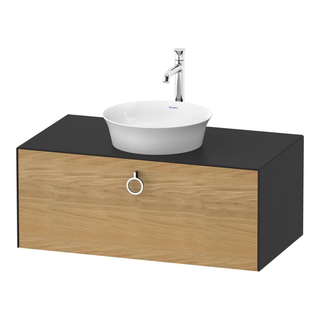 Duravit White Tulip – Έπιπλο Νιπτήρα – 1000 mm, για κονσόλα, 1 συρτάρι, νιπτήρας κέντρο, σώμα Graphite Satin Matt, Chrome High Gloss – Natural Oak solid Matt, Solid wood (WT49810H558)