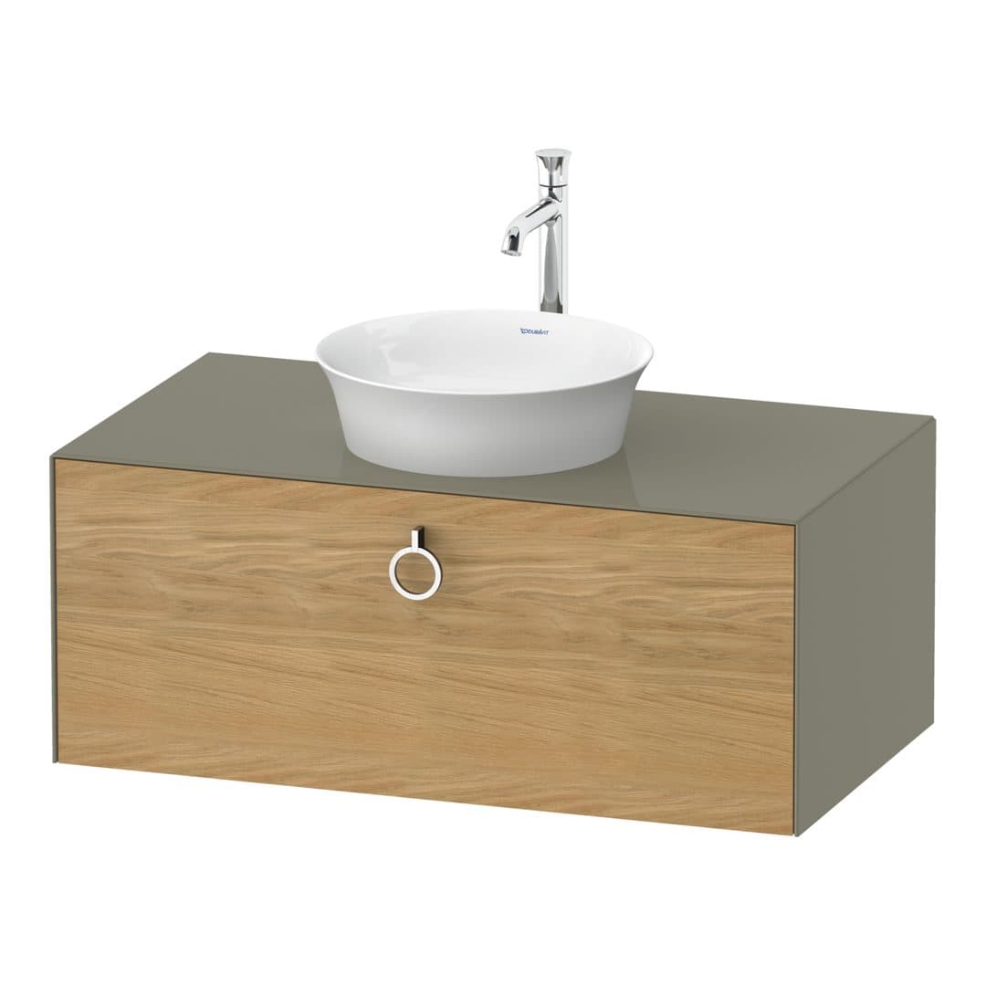 Duravit White Tulip – Έπιπλο Νιπτήρα – 1000 mm, για κονσόλα, 1 συρτάρι, νιπτήρας κέντρο, σώμα Stone grey High Gloss, Chrome High Gloss – Natural Oak solid Matt, Solid wood (WT49810H5H2)