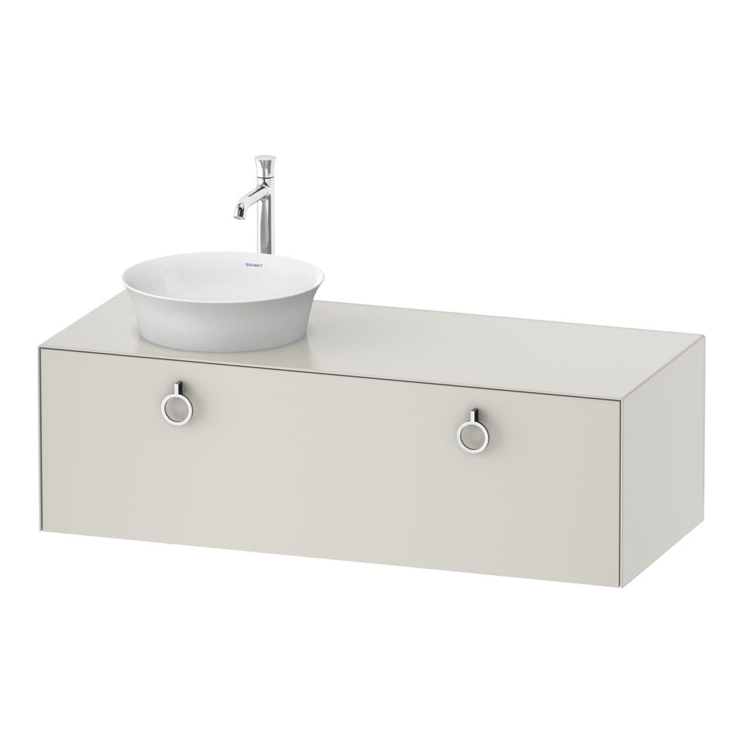 Duravit White Tulip – Έπιπλο Νιπτήρα – 1300 mm, για κονσόλα, 1 συρτάρι, νιπτήρας αριστερά, Chrome High Gloss – Nordic white Satin Matt, Lacquer (WT4982L3939)