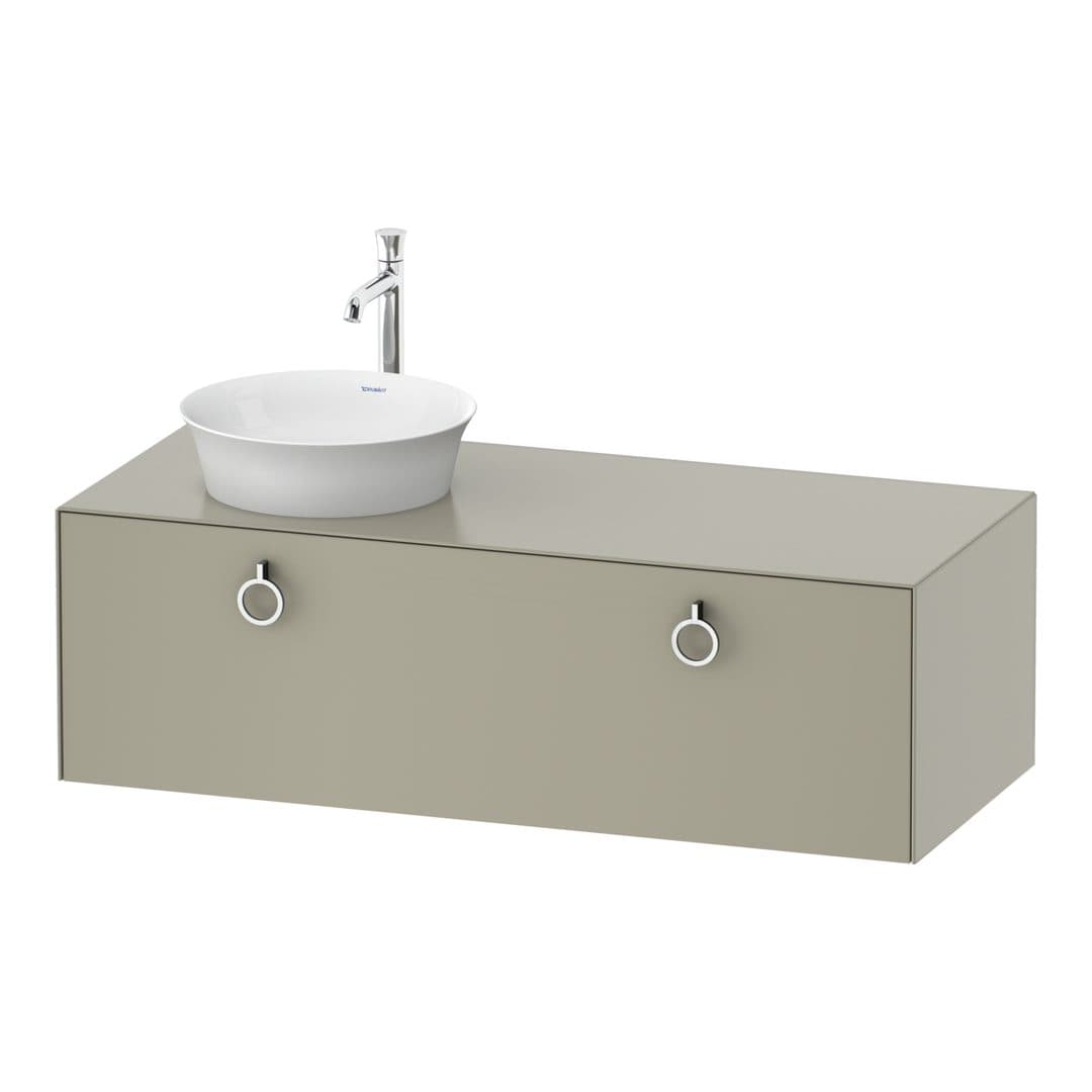 Duravit White Tulip – Έπιπλο Νιπτήρα – 1300 mm, για κονσόλα, 1 συρτάρι, νιπτήρας αριστερά, Chrome High Gloss – Taupe Satin Matt, Lacquer (WT4982L6060)