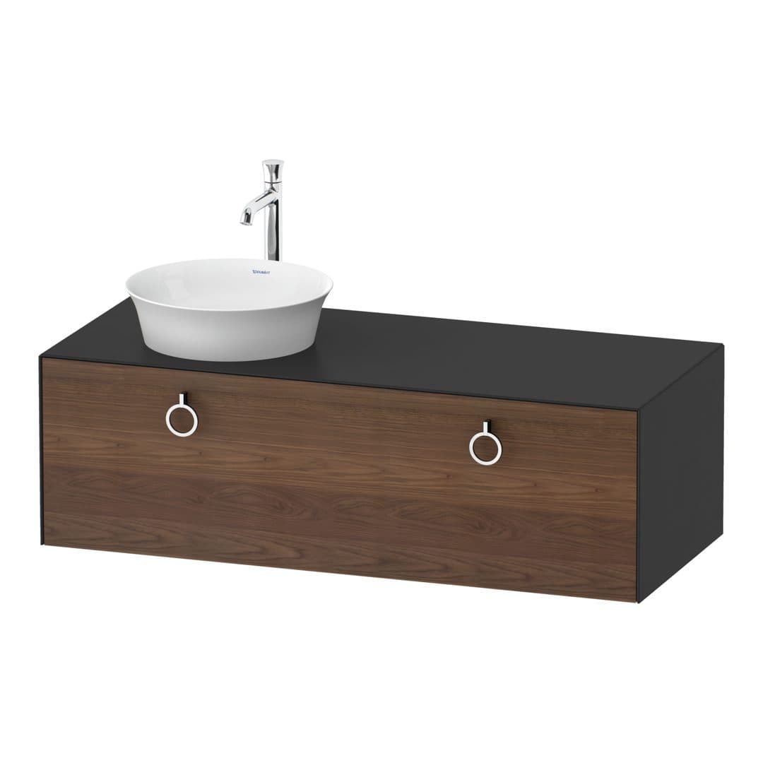 Duravit White Tulip – Έπιπλο Νιπτήρα – 1300 mm, για κονσόλα, 1 συρτάρι, νιπτήρας αριστερά, σώμα Graphite Satin Matt, Chrome High Gloss – American walnut Matt, Solid wood (WT4982L7758)