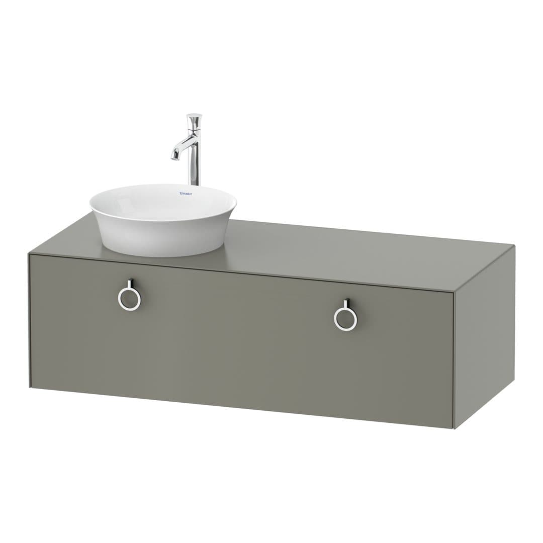 Duravit White Tulip – Έπιπλο Νιπτήρα – 1300 mm, για κονσόλα, 1 συρτάρι, νιπτήρας αριστερά, Chrome High Gloss – Stone grey Satin Matt, Lacquer (WT4982L9292)