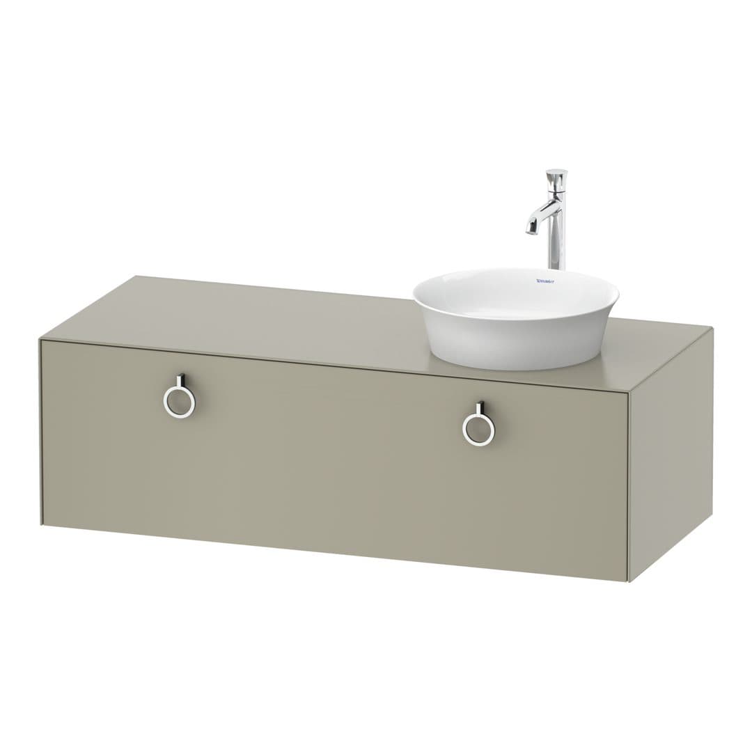 Duravit White Tulip – Έπιπλο Νιπτήρα – 1300 mm, για κονσόλα, 1 συρτάρι, νιπτήρας δεξιά, Chrome High Gloss – Taupe Satin Matt, Lacquer (WT4982R6060)