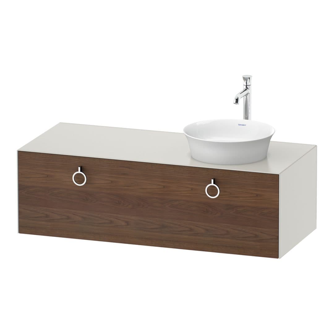 Duravit White Tulip – Έπιπλο Νιπτήρα – 1300 mm, για κονσόλα, 1 συρτάρι, νιπτήρας δεξιά, σώμα Nordic white Satin Matt, Chrome High Gloss – American walnut Matt, Solid wood (WT4982R7739)