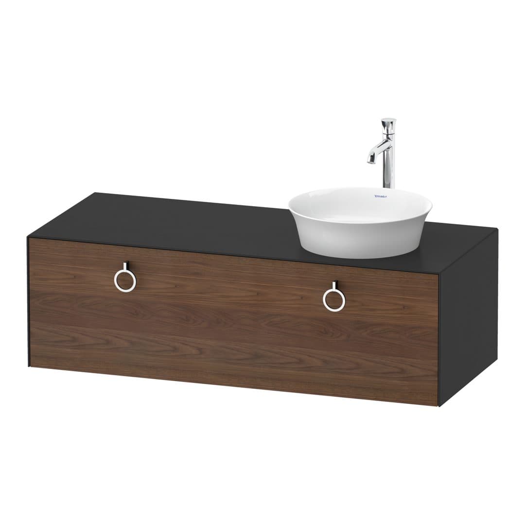 Duravit White Tulip – Έπιπλο Νιπτήρα – 1300 mm, για κονσόλα, 1 συρτάρι, νιπτήρας δεξιά, σώμα Graphite Satin Matt, Chrome High Gloss – American walnut Matt, Solid wood (WT4982R7758)