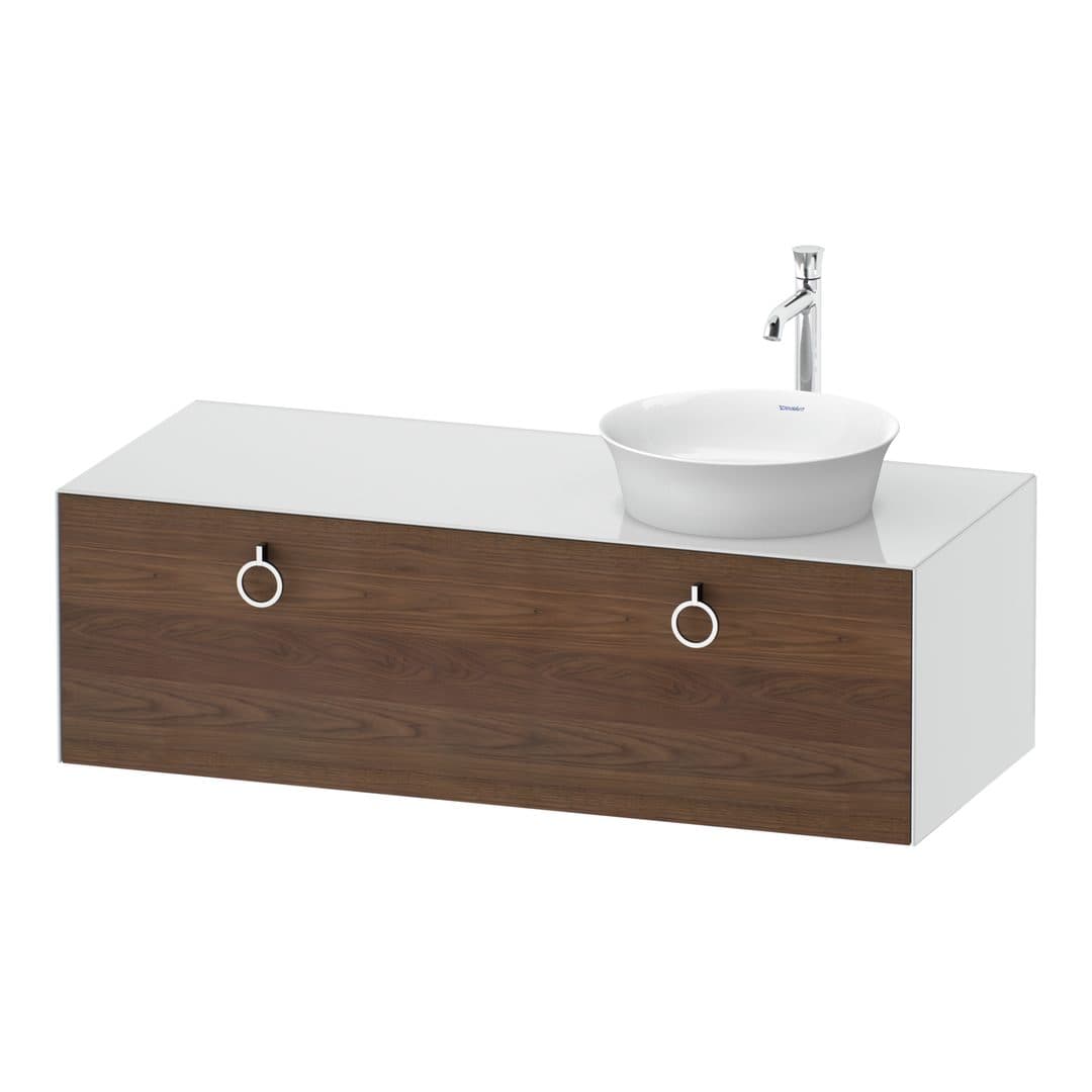 Duravit White Tulip – Έπιπλο Νιπτήρα – 1300 mm, για κονσόλα, 1 συρτάρι, νιπτήρας δεξιά, σώμα White High Gloss, Chrome High Gloss – American walnut Matt, Solid wood (WT4982R7785)