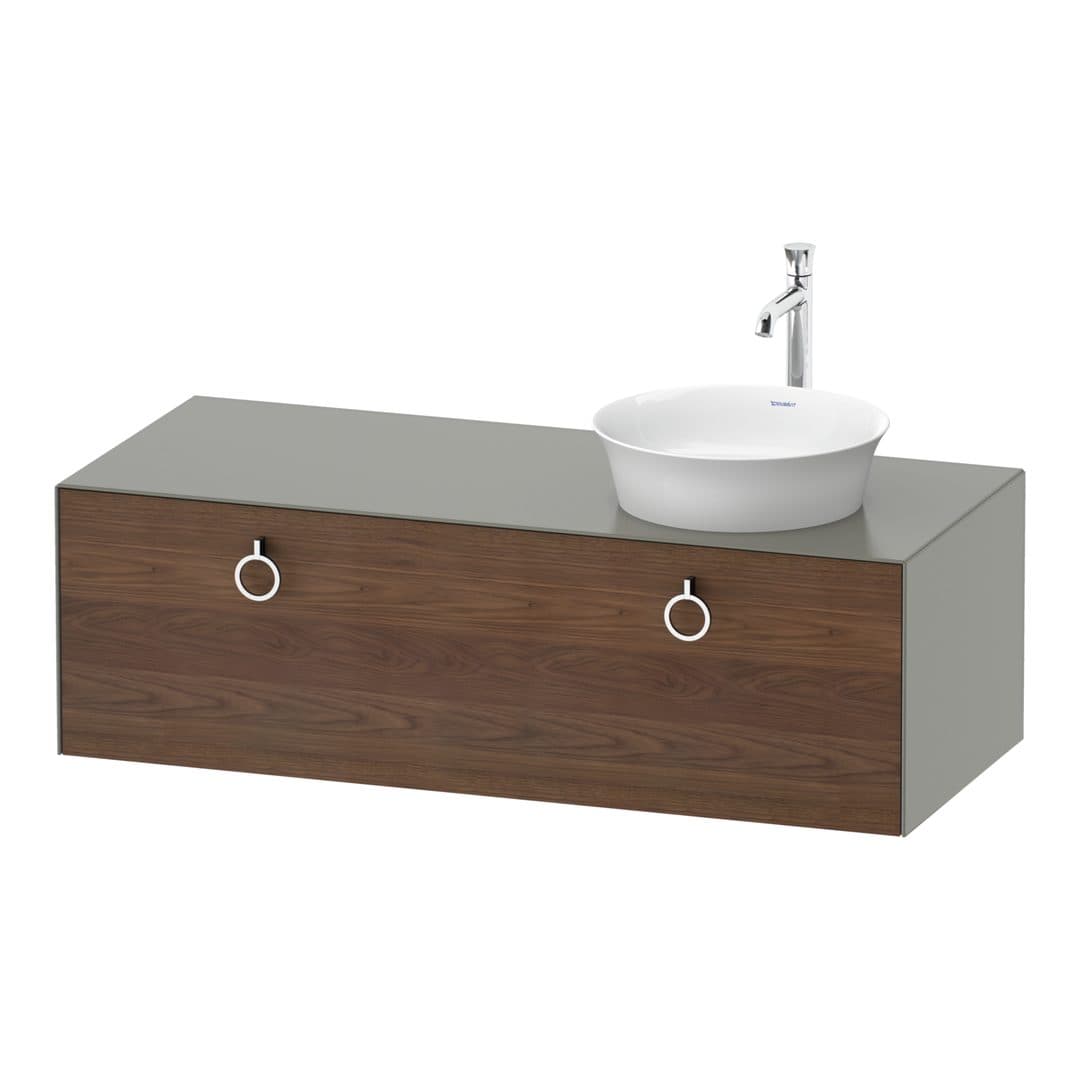 Duravit White Tulip – Έπιπλο Νιπτήρα – 1300 mm, για κονσόλα, 1 συρτάρι, νιπτήρας δεξιά, σώμα Stone grey Satin Matt, Chrome High Gloss – American walnut Matt, Solid wood (WT4982R7792)