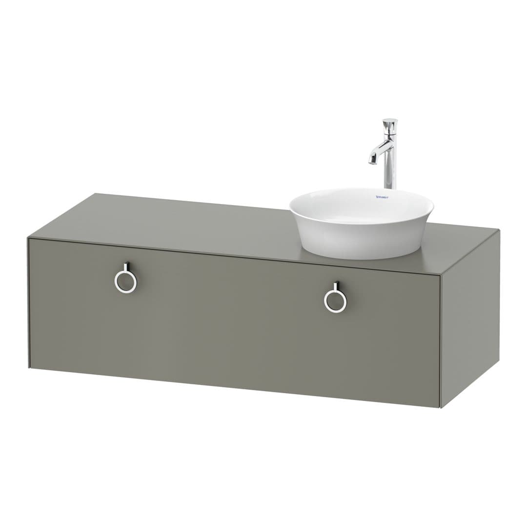 Duravit White Tulip – Έπιπλο Νιπτήρα – 1300 mm, για κονσόλα, 1 συρτάρι, νιπτήρας δεξιά, Chrome High Gloss – Stone grey Satin Matt, Lacquer (WT4982R9292)