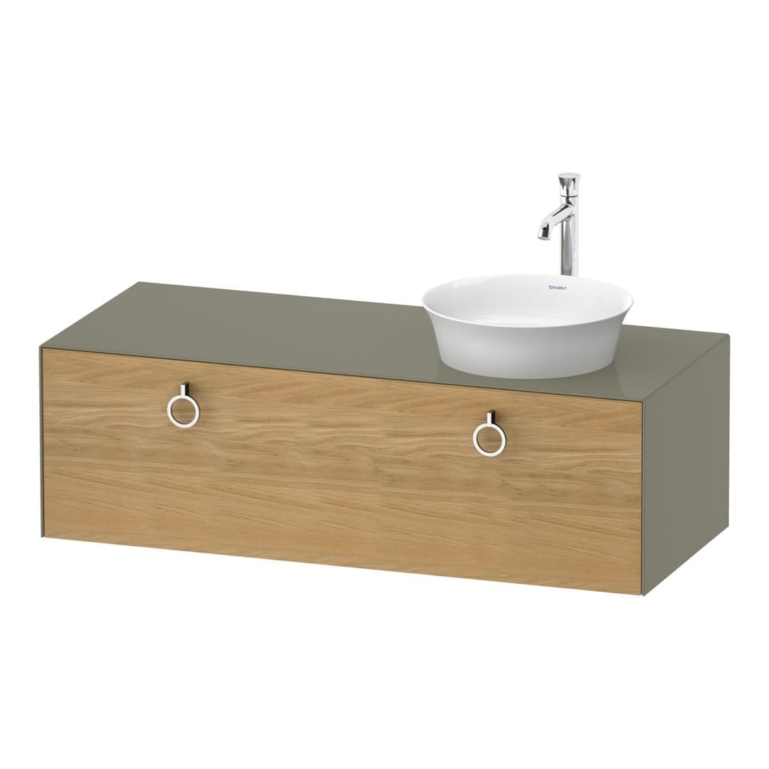 Duravit White Tulip – Έπιπλο Νιπτήρα – 1300 mm, για κονσόλα, 1 συρτάρι, νιπτήρας δεξιά, σώμα Stone grey High Gloss, Chrome High Gloss – Natural Oak solid Matt, Solid wood (WT4982RH5H2)