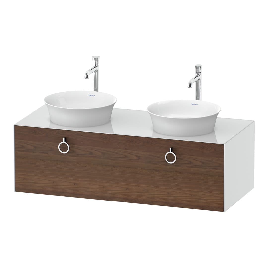Duravit White Tulip – Έπιπλο Νιπτήρα – 1300 mm, για κονσόλα, 1 συρτάρι, σώμα White High Gloss, Chrome High Gloss – American walnut Matt, Solid wood (WT4983B7785)