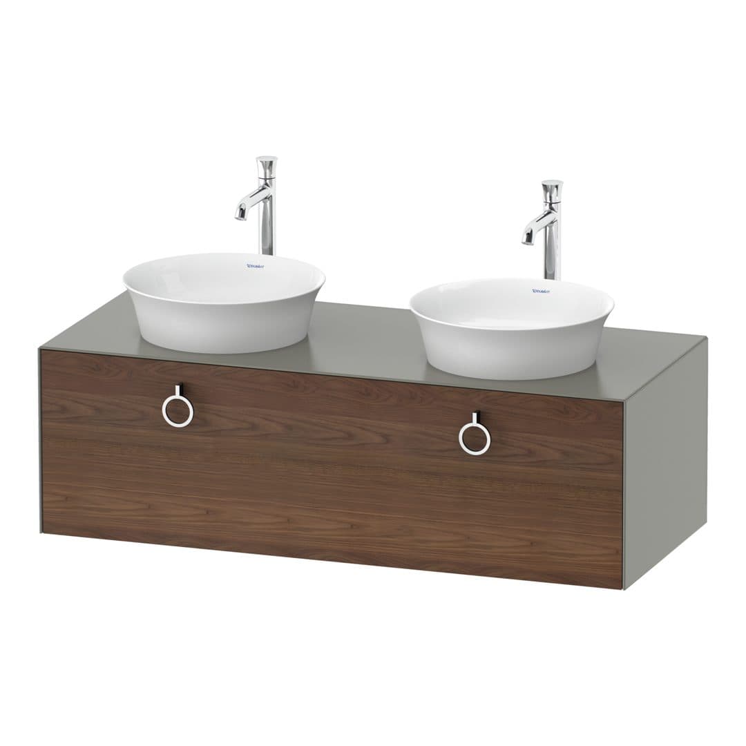 Duravit White Tulip – Έπιπλο Νιπτήρα – 1300 mm, για κονσόλα, 1 συρτάρι, σώμα Stone grey Satin Matt, Chrome High Gloss – American walnut Matt, Solid wood (WT4983B7792)
