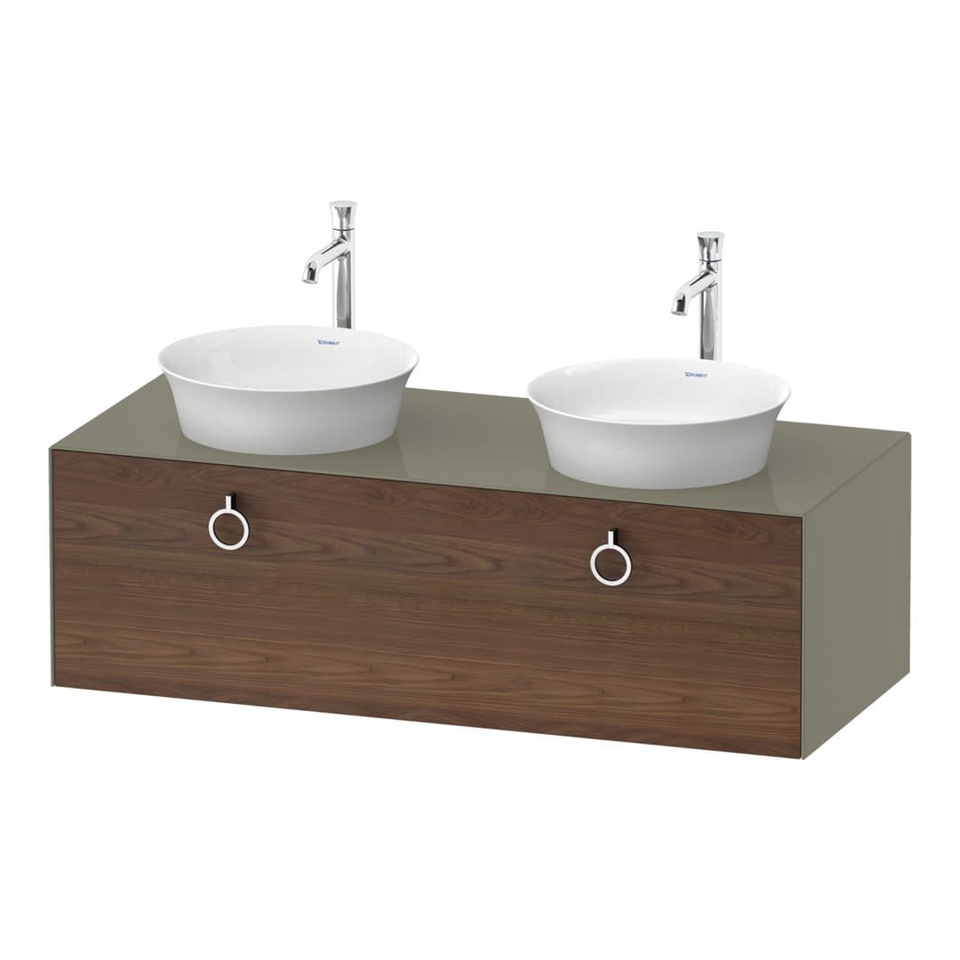 Duravit White Tulip – Έπιπλο Νιπτήρα – 1300 mm, για κονσόλα, 1 συρτάρι, σώμα Stone grey High Gloss, Chrome High Gloss – American walnut Matt, Solid wood (WT4983B77H2)