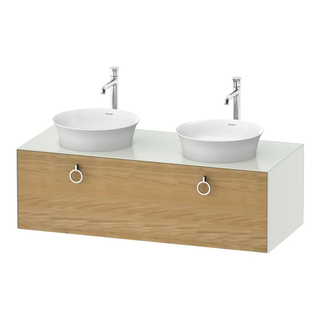 Duravit White Tulip – Έπιπλο Νιπτήρα – 1300 mm, για κονσόλα, 1 συρτάρι, σώμα White Satin Matt, Chrome High Gloss – Natural Oak solid Matt, Solid wood (WT4983BH536)