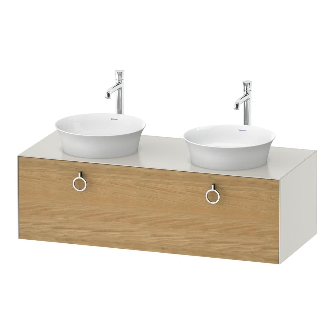 Duravit White Tulip – Έπιπλο Νιπτήρα – 1300 mm, για κονσόλα, 1 συρτάρι, σώμα Nordic white Satin Matt, Chrome High Gloss – Natural Oak solid Matt, Solid wood (WT4983BH539)