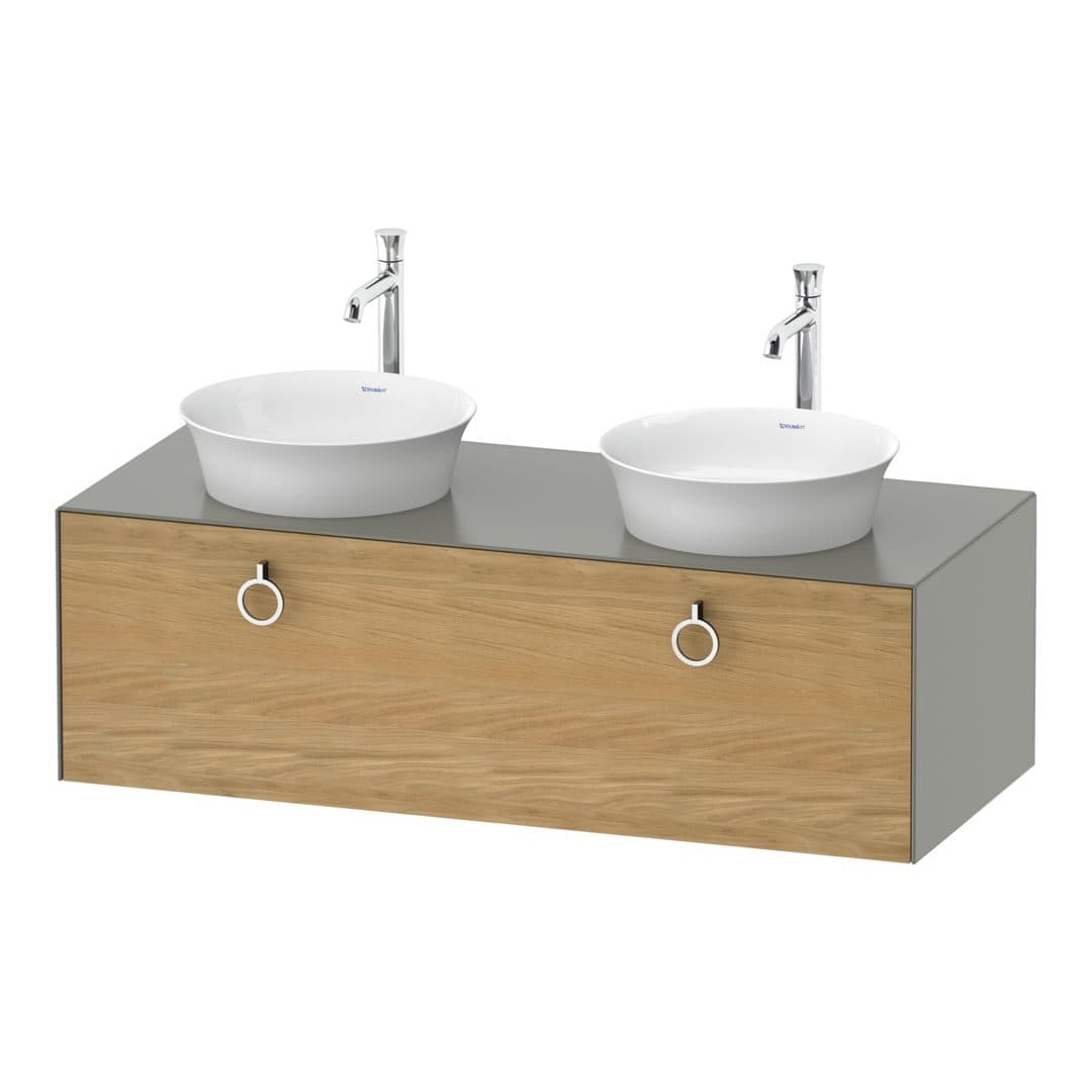 Duravit White Tulip – Έπιπλο Νιπτήρα – 1300 mm, για κονσόλα, 1 συρτάρι, σώμα Stone grey Satin Matt, Chrome High Gloss – Natural Oak solid Matt, Solid wood (WT4983BH592)