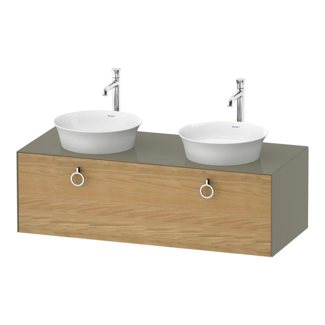 Duravit White Tulip – Έπιπλο Νιπτήρα – 1300 mm, για κονσόλα, 1 συρτάρι, σώμα Stone grey High Gloss, Chrome High Gloss – Natural Oak solid Matt, Solid wood (WT4983BH5H2)