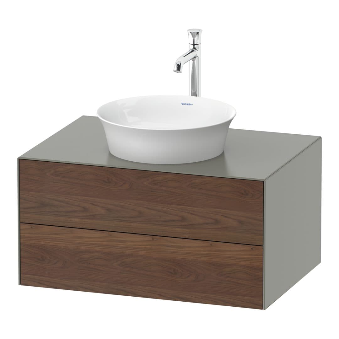Duravit White Tulip – Έπιπλο Νιπτήρα – 800 mm, για κονσόλα, 2 συρτάρια, νιπτήρας κέντρο, σώμα Stone grey Satin Matt – American walnut Matt, Solid wood (WT498507792)