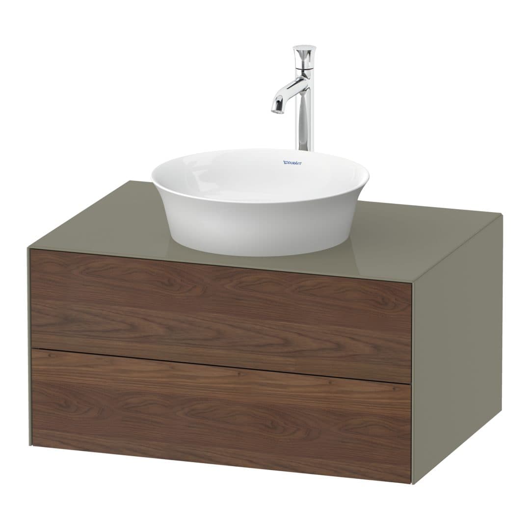Duravit White Tulip – Έπιπλο Νιπτήρα – 800 mm, για κονσόλα, 2 συρτάρια, νιπτήρας κέντρο, σώμα Stone grey High Gloss – American walnut Matt, Solid wood (WT4985077H2)