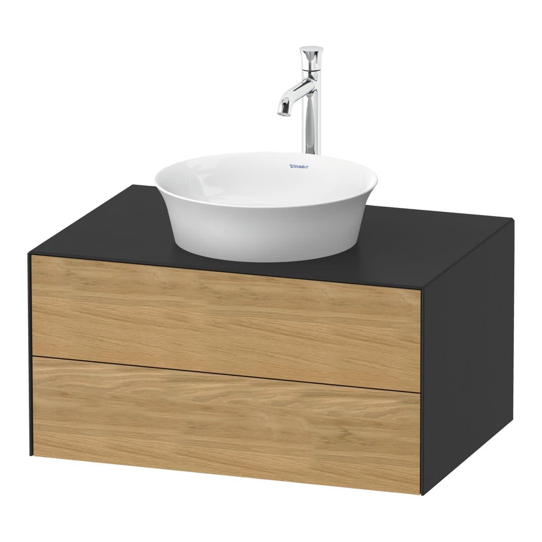 Duravit White Tulip – Έπιπλο Νιπτήρα – 800 mm, για κονσόλα, 2 συρτάρια, νιπτήρας κέντρο, σώμα Graphite Satin Matt – Natural Oak solid Matt, Solid wood (WT49850H558)