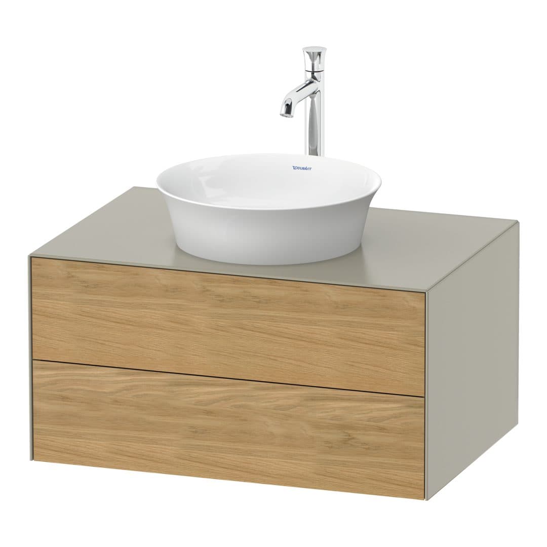 Duravit White Tulip – Έπιπλο Νιπτήρα – 800 mm, για κονσόλα, 2 συρτάρια, νιπτήρας κέντρο, σώμα Taupe Satin Matt – Natural Oak solid Matt, Solid wood (WT49850H560)