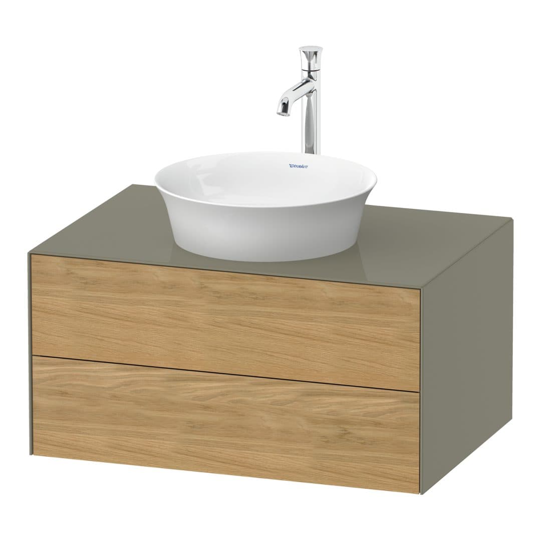 Duravit White Tulip – Έπιπλο Νιπτήρα – 800 mm, για κονσόλα, 2 συρτάρια, νιπτήρας κέντρο, σώμα Stone grey High Gloss – Natural Oak solid Matt, Solid wood (WT49850H5H2)