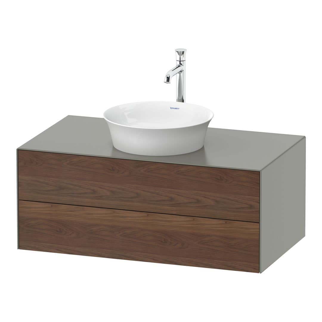Duravit White Tulip – Έπιπλο Νιπτήρα – 1000 mm, για κονσόλα, 2 συρτάρια, νιπτήρας κέντρο, σώμα Stone grey Satin Matt – American walnut Matt, Solid wood (WT498607792)